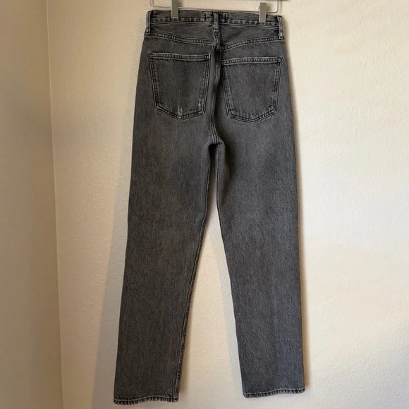 AGOLDE 90s Pinch Waist Cropped High Rise Straight Leg Jeans Washed Black Size 27 - Picture 7 of 11